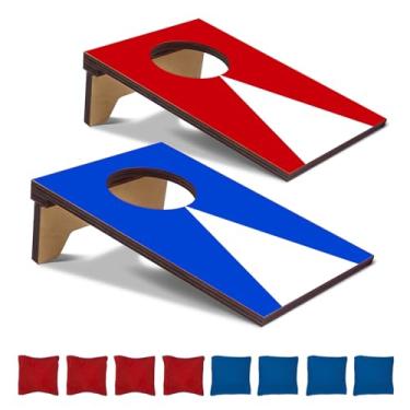 Imagem de AIWEILUCK 2 Peças De Tabuleiros Milho Mesa Vermelho E Azul, Mini Brinquedo, 4,7" Largura X 7,7" Comprimento, Jogo Arremesso Madeira Com 8 Pufes, Conjunto Portátil Para Viagens, Escritório Em Casa