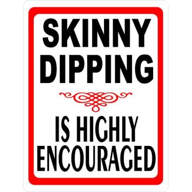Imagem de Placa de metal Skinny Dipping Highly Encouraged Placa para o Inconveniente para ambientes externos e internos 30,5 cm x 20,3 cm