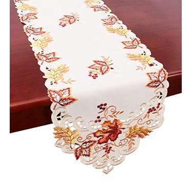 Imagem de Grelucgo Short Thanksgiving Holiday Table Runner, Bordado Maple Leaves Outono Decorações, 38 x 86 cm