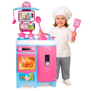 Imagem de Brinquedo Bancada Completa Toy Chef Infantil Rosa Com Geladeira Fogão 