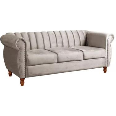 Imagem de Sofá Chesterfield 3 Lugares Realeza Vintage Retrô Suede Bege Claro
