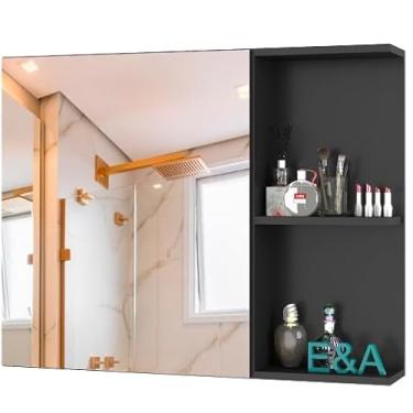 Imagem de Armario Espelheira Banheiro Jade 1203 Fundo Flexycollor Com Porta - Cor(Preto)