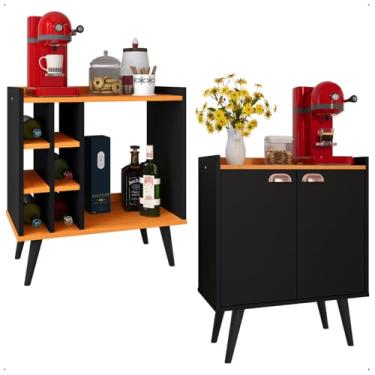 Imagem de Kit Sala Jantar Cozinha Aparador Baden Adega Nicho Buffet Linea 2 Portas Puxador Concha Cantinho Café Preto/Cinamomo - Lojas RPM