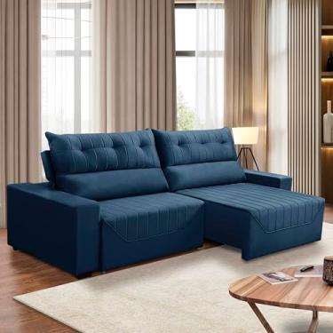 Imagem de Sofá Retrátil e Reclinável 5 Lugares 3,00m Antonella Veludo Azul Adonai Estofados