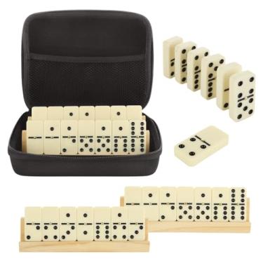 Imagem de SENENQU Dominoes Set for Adults with 4 Wooden Racks/Trays, Double 6 Dominoes Travel Set with Portable Case Double Six Dominoes Set with 4 Tiles Holders, 28 Tiles Dominos Set for Family Camping