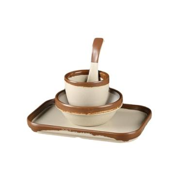 Imagem de Prato e tigela de porcelana de imitação delicada de cor sólida simples antiqueda e resistente a altas temperaturas - conjunto de argila 1