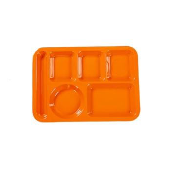 Imagem de Prato de fast food requintado quadrado branco de imitação minimalista doméstico de porcelana - prato de seis grades de 35,5 cm (laranja)