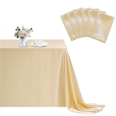 Imagem de B-COOL Toalhas de mesa de cetim champanhe: pacote com 6, toalha de mesa retangular preta para festa de chá de bebê de 144,8 x 304,8 cm para cerimônia de casamento