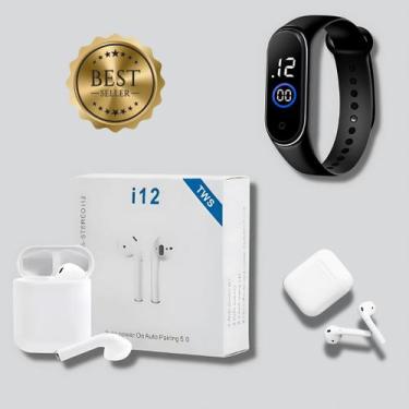 Imagem de Kit Fone Sem Fio Bluetooth com Microfone + Relógio Digital Preto - Som