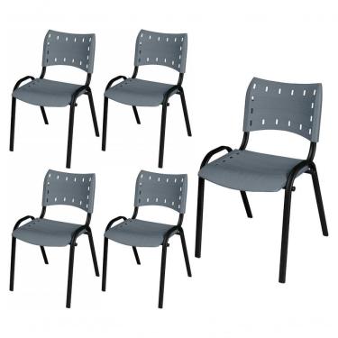 Imagem de Cadeira Iso Base Preto Igreja, Escola, Escritório - Cinza Kit 5 Peças