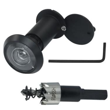 Imagem de LifCratms Olho mágico do visualizador de porta, liga de zinco de 200 graus com broca de 16 mm/0,63 polegadas para portas de 3,5 a 6,5 cm para home office hotel (preto)