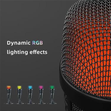 Imagem de Microfone de Microfone de Microfone USB com plugue de iluminação RGB e microfone de streaming de reprodução para laptop para PC Gravação ao vivo Karaoke Black 16x9cm