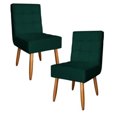 Imagem de Kit 2 Poltronas Monalisa Cadeira Estofada com Pés de Madeira em Suede (VERDE)