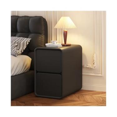 Imagem de Mesa De Cabeceira Estreita De Madeira Maciça De 18" De Altura, Mesa De Cabeceira Moderna Com 2 Gavetas De Armazenamento Para Espaços Pequenos(Black,7x15x18in)