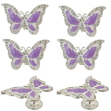 Imagem de JfwuHap 6 peças de puxadores de armário, puxadores de gaveta de borboleta roxa, puxadores de gaveta de borboleta, puxadores elegantes de borboleta, puxador de orifício único, alça de hardware de