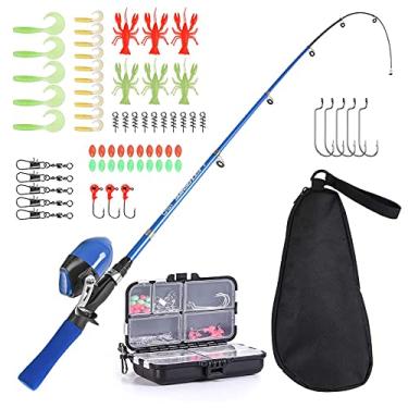 Imagem de CIADAZ Conjunto completo de cana de pesca infantil e carretel Kit completo de 1.5m Caneta de pesca telescópica Conjunto carretel Spincast com ganchos Isca Barril Swivels Bolsa de armazenamento