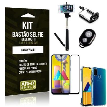 Imagem de Kit Bastão de Selfie Bluetooth Galaxy M31 +Capinha Anti Impacto +Pelíc