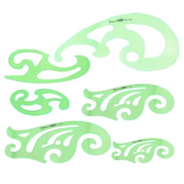 Imagem de MEETOOT Régua curva multifuncional, estênceis de quadrinhos, conjunto de ferramentas de plástico, 6 tamanhos diferentes para estênceis de desenho, projetos de desenho detalhados, criação artesanal