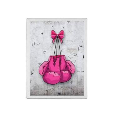 Imagem de Quadro Decorativo Luva De Boxe Rosa 45X34Cm Moldura Branca