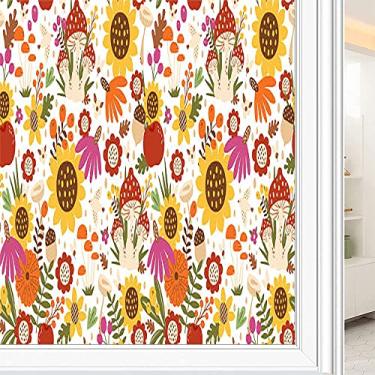 Imagem de Película de janela de privacidade de flores, textura de estilo floral, filme de vidro para sala de estar e escritório em casa, L90 x C 190 cm