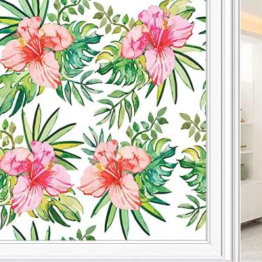 Imagem de Película de janela de privacidade de flores, textura de estilo floral, filme de vidro para sala de estar e escritório em casa, L90 x C 190 cm
