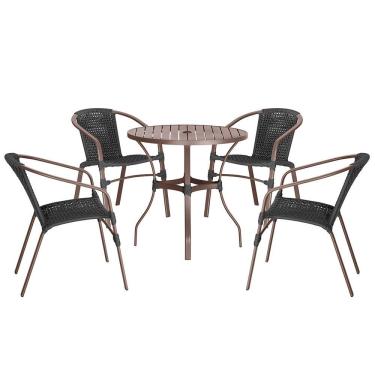Imagem de 04 Cadeiras Floripa E Mesa Roma 80cm Marrom Trama Original Preto