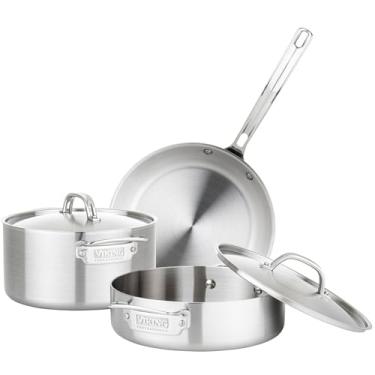 Imagem de Viking Conjunto de panelas e frigideiras de 5 camadas, 5 peças, panelas de cozinha de aço inoxidável, prata