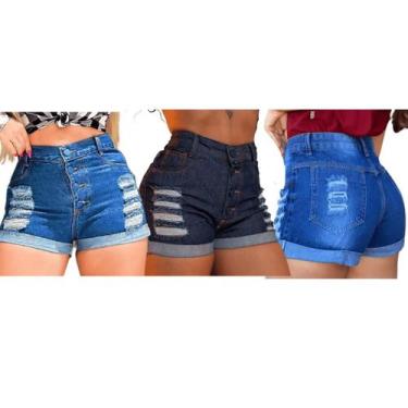 Imagem de Shorts Feminino Jeans Cintura Alta Kit 3 Unidades - Afrodite, 46, Jean