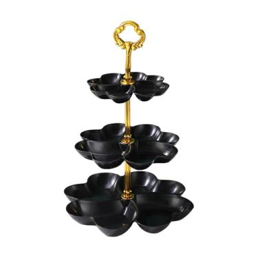 Imagem de Ioensy Suporte para lanches de frutas, pratos de servir de três camadas, bandejas, travessas, presentes, suporte para bolo, ornamento para festas em casa, Preto