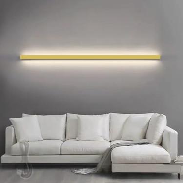 Imagem de Luz de parede longa LED com interruptor de botão operado por bateria arandela de parede recarregável alumínio minimalista lâmpadas de parede lineares para sala de estar quarto corredor corredor (luz