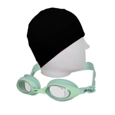 Imagem de Kit Natação Speedo Óculos Splashy Antiembaçante + Touca Tecido (verde + apvd preta)