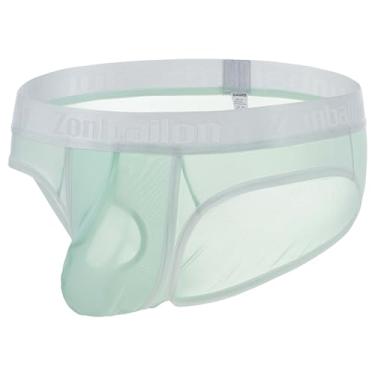Imagem de ZAIGGUT Cueca masculina sexy transparente com anel em C, bolsa para aumentar a protuberância, ultrafina, transparente, verde, G