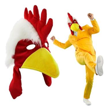 Imagem de Chapéu de máscara de frango felpudo - acessório de fantasia de animal de galo - novidade máscara de cabeça de galo, tamanho único vermelho/branco/amarelo, Vermelho/branco/amarelo, tamanho �nico