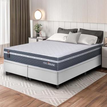 Imagem de Conjunto Box Baú Branco Cairo Cinza Molas Ensacadas Queen 158x198x71 - King House