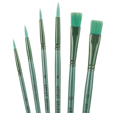 Imagem de Kit com 6 Pincéis para Tinta Acrílica, Pincéis Artísticos Profissionais de Cerdas de Náilon para Óleo Aquarela Guache Detalhes Finos & Traços Largos Iniciantes & Profissionais (Verde)