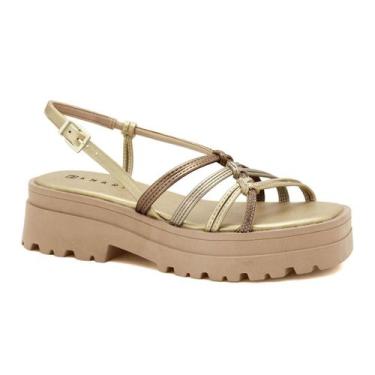 Imagem de Sandália Rasteira Feminina Ramarim Tratorada Metalizada Dourada, Cana,