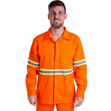 Imagem de Camisa  Modelo Aberto Manga Longa com Faixa Refletiva e Sitel Neon Laranja