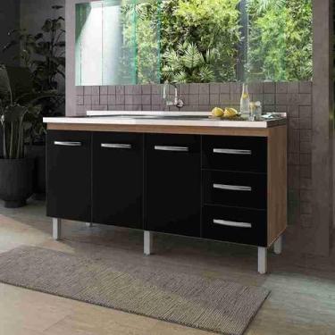 Imagem de Balcão Gabinete para Pia de 160cm sem Tampo Emily - Savana/Preto - Mob