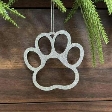 Imagem de Pxniy Enfeite de Natal com monograma de prata, letra inicial de madeira de 12 x 9 cm, decoração de árvore de férias e etiqueta de meia (pata)