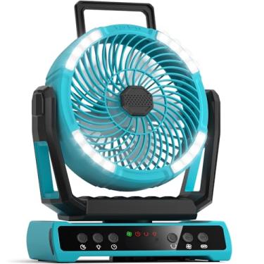 Imagem de VOSFEEL Ventilador de acampamento recarregável - 30.000 mAh alimentado por bateria portátil com lanterna LED - Rotação de 360° e 9 velocidades ventiladores de barraca de praia ao ar livre operados por