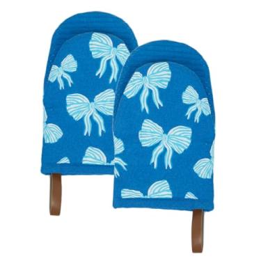 Imagem de Folkulture Mini luvas de forno resistentes ao calor 14,6 cm x 23 cm, conjunto de 2 luvas de forno curtas com laço para pendurar, luvas de forno 100% algodão ou luvas de cozinha com laço, pequenas