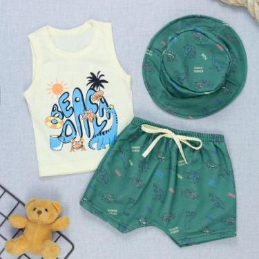 Imagem de Kit Verão Bebê Regata Estampada, Bermuda e Chapéu Bucket - Fantoni, Am