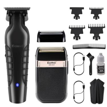 Imagem de KEMEI Aparador De Pelos Masculino, Barbeador Profissional E À Prova D'Água Com Tela Substituível, Máquina De Cortar Pelos Sem Folga, Barbeador Elétrico Sem Fio Para Homens, Kit De Barbear Masculino