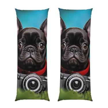Imagem de Capa de travesseiro corporal com zíper oculto, fronha longa de microfibra macia e respirável para travesseiro corporal, buldogue francês com câmera, capa de travesseiro de cama para presente de dormir