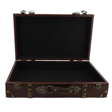 Imagem de Mala vintage de bagagem decorativa de couro de madeira para decoração para decoração de casa fotografia de armazenamento Brown 34x20.5x8cm