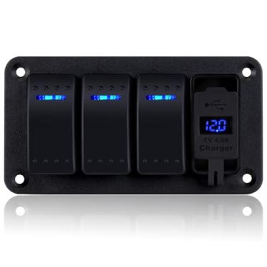 Imagem de xhtechnology Painel De Interruptores À Prova D'Água, 3 Botões, Balancim Alumínio, 12V/24V, Pino Liga/Desliga Com Carregador Usb Para Barcos, Automóveis, Carros, Rv, Caminhões, Jipes, Utv
