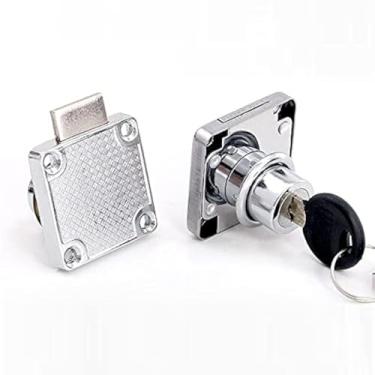 Imagem de Fechadura de gaveta de came de aço laminado a frio 138A-22, armário de armário, armário de arquivo cor de aço inoxidável, trava de gaveta de hardware de câmera cilíndrica, 19 x 20 mm (com 2 chaves), 1