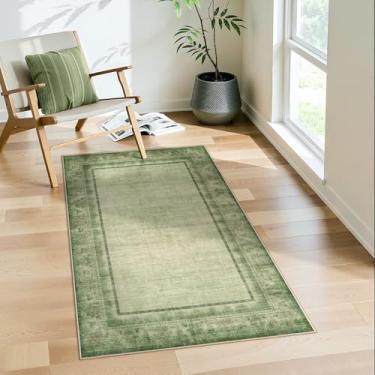 Imagem de LIVEBOX Tapete lavável 7,5 x 12,7 cm com bordas modernas, antiderrapante, pequeno, tapete de entrada verde, vintage, neutro, clássico, para quarto, sala de estar, tapete de pelo baixo para cozinha