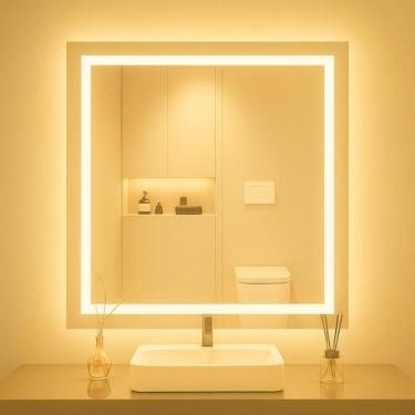 Imagem de Espelho Grande Led Quadrado Jateado 80x80 Cm Premium Fonte - Espelho T