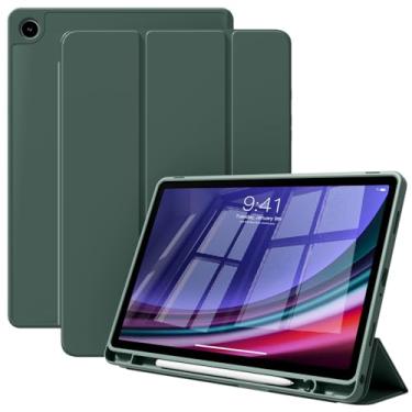 Imagem de KVTVOU Capa para Samsung Galaxy Tab A9 8,7 polegadas 2023 (SM-X110/X115/X117), capa inteligente fina e leve com suporte triplo com capa traseira de TPU macio para tablet Samsung Galaxy Tab A9, verde